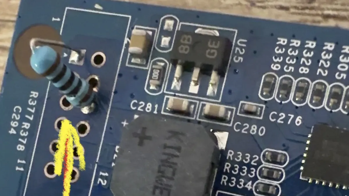 Synology RS815+ motherboard with the replacement 100 ohm resistor soldered in