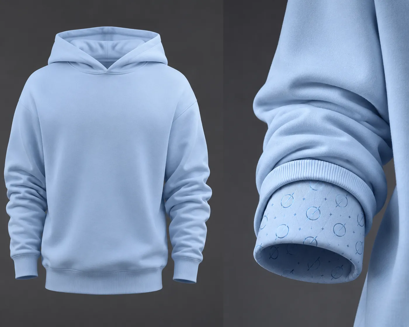 Concept render: light blue hoodie with the same pattern inside the cuff